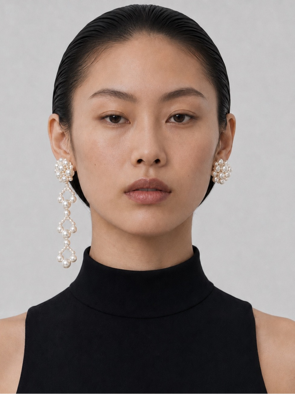 Pearl Cluster Drop Earrings - White Pearlescent